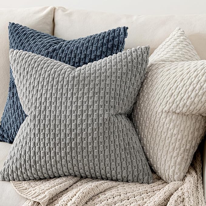 MIULEE Decorative Throw Pillow Covers 20x20 Cream White Textured Corduroy | Pack of 2 Striped Pillow Covers Modern Farmhouse Home Decor for Couch Bed Sofa Living Room