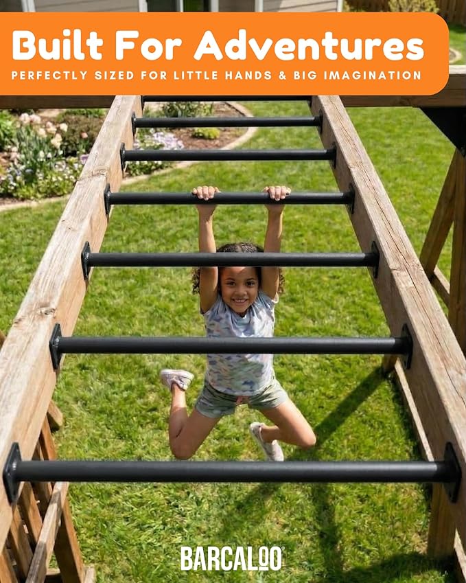 Barcaloo 30 Inch Monkey Bars for Backyard Playground Equipment & Treehouse Accessories - 6 Pack Black Outdoor Monkey Bar Kit DIY Playground Handles for Kids Swing Set