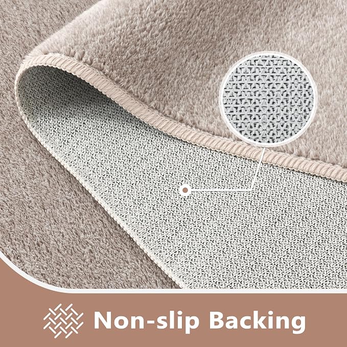 FinRèc 6x9 Washable Area Rugs for Bedroom Living Room, Low Pile Thin Rug Solid Color, Non-Slip Carpet Indoor for Home Decor (Oatmeal/White)