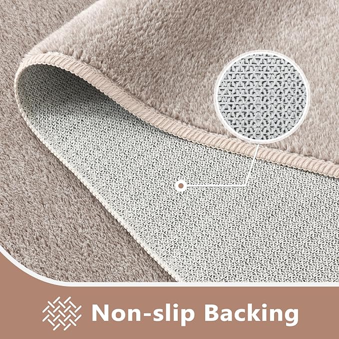 FinRèc 7x10 Washable Area Rugs for Bedroom Living Room, Low Pile Thin Rug Solid Color, Non-Slip Carpet Indoor for Home Decor (Oatmeal/White)