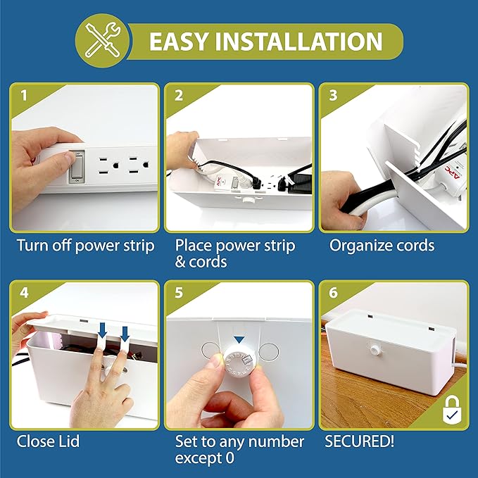 Power Strip Cover Box - Effectively Baby Proofs Power Strip with Patented Dual Lock. Convenient Side Openings for Cords & Cables. Protects Small Hands & Fingers