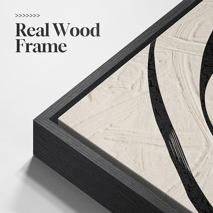 Large Framed Neutral Abstract Wall Art, 3 Piece Black and Beige, 24x36 In | Modern artwork, Canvas prints paintings, Wood frame, Minimalist abstract pictures, Wall decor for living room hallway office
