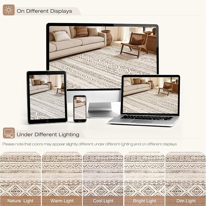 cotiled 10x14 Area Rugs Living Room Rug: Washable Boho Rugs with Non Slip Backing Large Soft Indoor Stain Resistant Carpet for Bedroom Farmhouse Dining Room Lightweight Home Decor Dark Brown