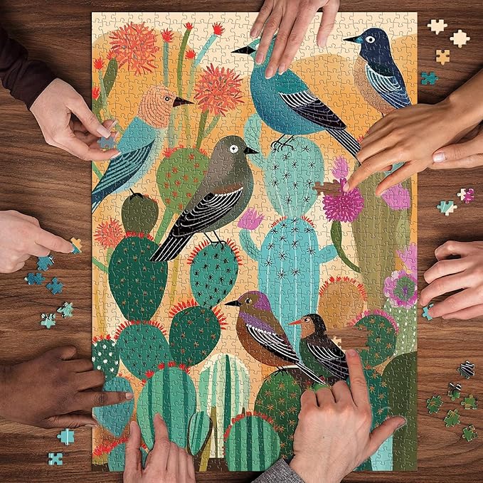 Desert Bird Puzzles for Adults 1000 Pieces, Cactus Flower Succulent Plant Puzzles, Birds Themed Jigsaw Puzzles Nature Botanical