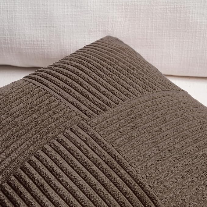 Fancy Homi 2 Packs Dark Brown Decorative Throw Pillow Covers 18x18 Inch for Living Room Couch Bed Sofa, Rustic Farmhouse Boho Home Decor, Soft Corss Corduroy Patchwork Textured Cushion Case 45x45 cm
