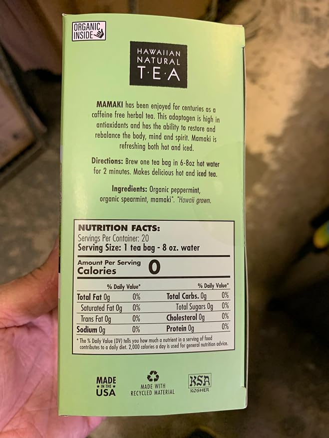 Hawaiian Natural Tea Organic Mamaki Jasmine Green Tea Blend - Antioxidant-Rich For Calming, Wellness, Bedtime, Anxiety & Stress - Gift for Special Ocassions, 20 Bags