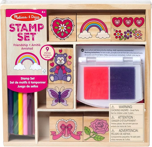 Melissa & Doug Friendship Wooden Stamp Set with 9 Stamps and 2-Color Inkpad - Kids Crafts and Art Supplies for Kids, Arts & Crafts for Ages 4+ - FSC Certified