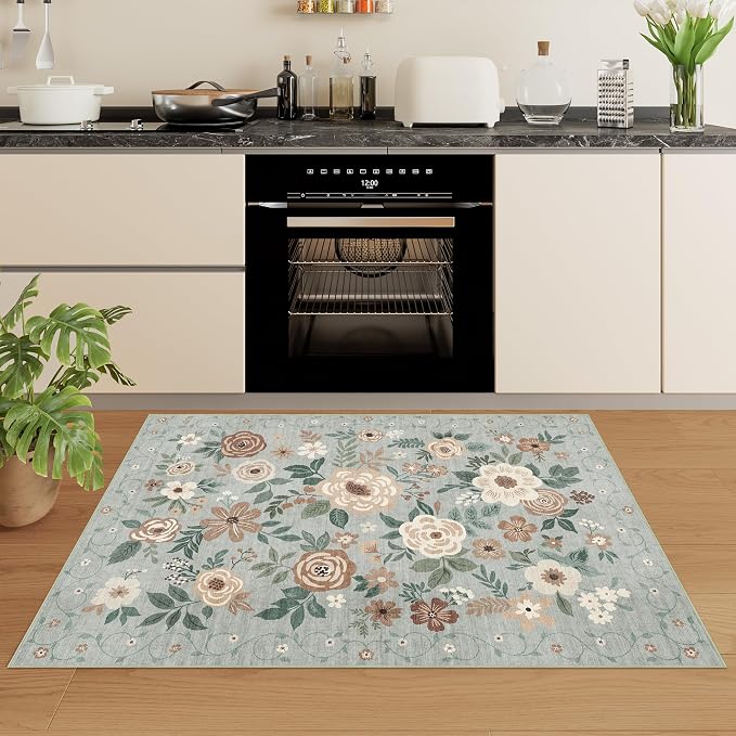 DUKINO 2x3 Entryway Rug, Door Mat Soft Washable Rug Non Slip, Sage Green | Low Pile, Non-Shedding Small Rug for Kitchen, Entrance, Bedroom, Bathroom, Pet Friendly, Stain Resistant, Modern Home Decor