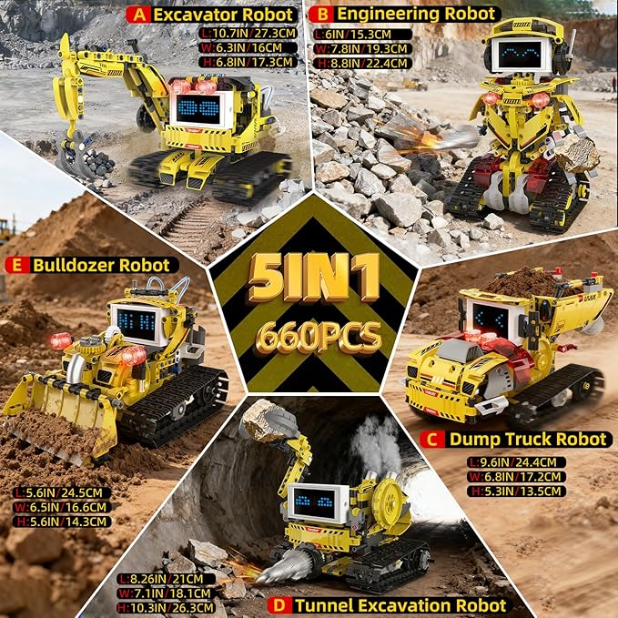 5-in-1 Programmable Robot Building Block Set for Kids Ages 8-14, with APP or Remote Control & LED Display Screen,STEM Educational Gift for Teen Boys and Girls (660PCS)