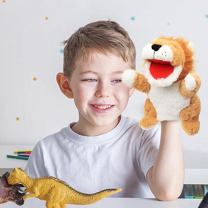 Cuteoy Plush Lion Hand Puppet Stuffed Animal Toy Open Movable Mouth Creative Role Play Storytelling Plushies Gifts for Kids Toddlers Birthday Christmas