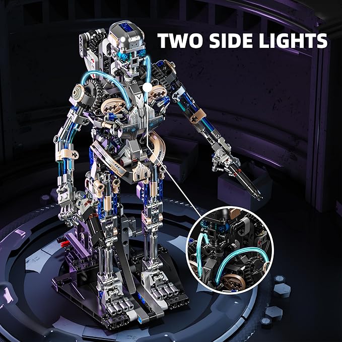 692PCS Mechanical Skeleton Robot Building Block Set，3D Poseable Model with LED Light, Movable Linkage Gears, Display Stand, STEM Toys Gift for Kids & Adults Perfect for Horror Fans & Gothic Room Decor