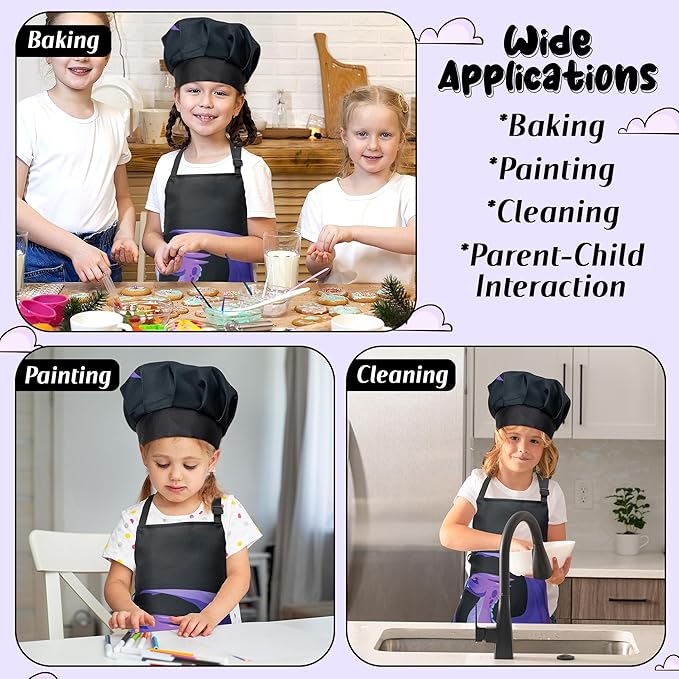 R HORSE Kid Apron and Chef Hat Set - 2Pcs Dragon Adjustable Children Kitchen Apron Dress up Role Play Chef Toy Kid Cooking Gift Birthday for Kids Cooking Baking Painting and Training