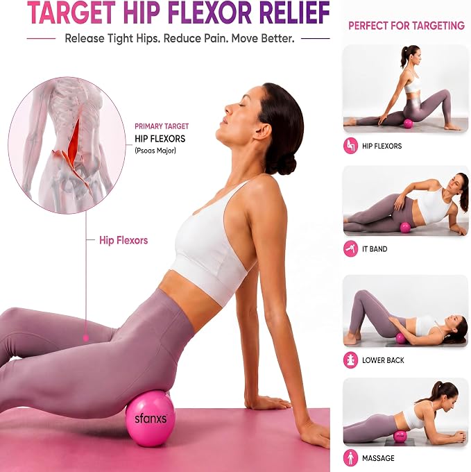 2 Pack Hip Flexor Release Ball Set, 4 Inch Myofascial Massage Balls for Psoas, Glutes, with Pump, Manual Ball for Pain Relief, Trigger Point Therapy, Muscle Recovery, Home & Gym Use