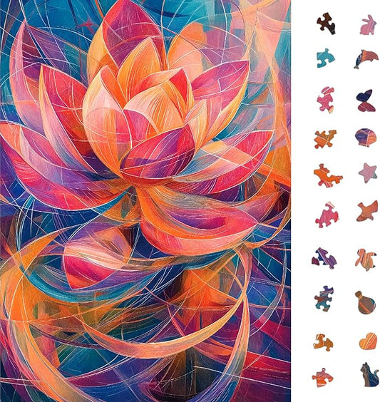 1000 Piece Jigsaw Puzzle for Adults, Abstract Lotus Flower Artwork with Matte Finish, Color-Coded Back for Easy Sorting, Vibrant Art Puzzle for Adults, 19.25 x 26.65 in