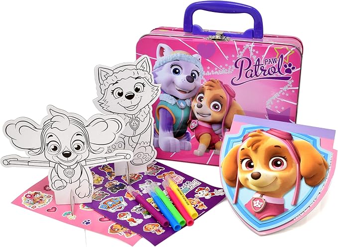 Paw Patrol Coloring and Activity Tin Box, Includes Markers, Stickers, Mess Free Crafts Color Kit in Tin Box, for Toddlers, Boys and Kids