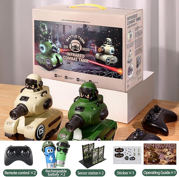 RC Battle Tanks with Infrared System and Sound Effects, RC Army Combat Vehicle Toy, Battle Tanks with HP Station for Boys & Girls Age 6-12, Christmas Birthday Gifts for 6-12 Year Kids, 2 Pack