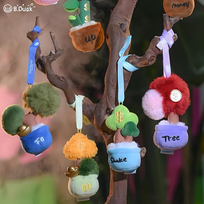 B.Duck x POP Sunday Shake Money Tree Series Plush Blind Box, Action Figures Collectible Toys Home Decorations, Holiday Birthday Gifts (Shake Money Tree Pendent Series, Whole Set)
