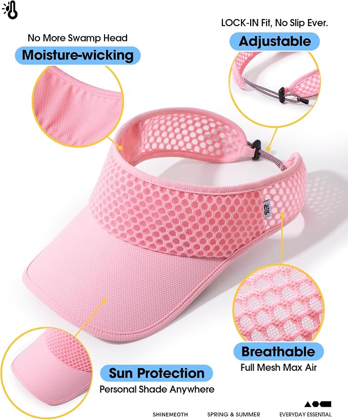 Mesh Breathable Sports Visor - Men Women Adjustable Lightweight Quick Dry Sun Hat for Tennis, Golf, Running