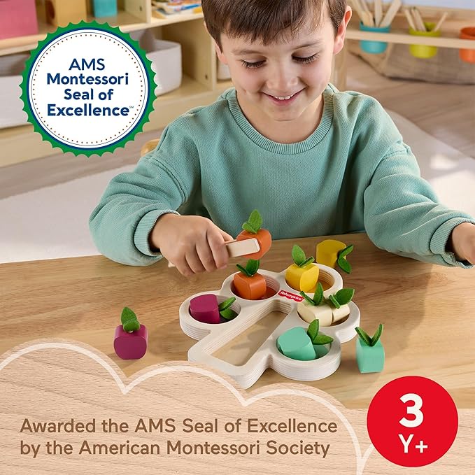 Fisher-Price Wood Montessori Toy Sorting Tree, American Montessori Society Seal of Excellence, Wooden Learning Activity Puzzle & Expert Play Tips for Preschool Kids Ages 3+ Years