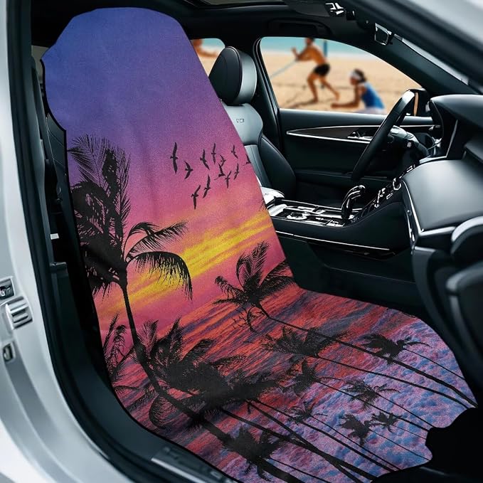 INSTANTARTS Coconut Tree Evening Sunset Car Seat Towel Cover Yoga Towel Car Seat Cover
