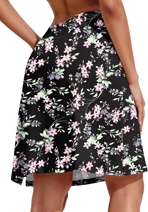 COOrun Women's 20" Knee Length Skirts High Waisted Golf Skorts with Pockets | Soft, Quick Dry, Split Hem, Built-in Shorts, A-line, Modest Skirts, for Golf Athletic Tennis Work Casual