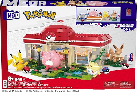 MEGA Pokemon Action Figure Building Toys, Forest Pokemon Center with 648 Pieces, 4 Poseable Characters, Gift Idea for Kids