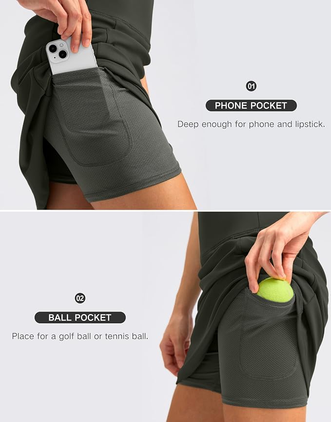 Women's 18" Skorts with 4 Side Pockets High Waisted Long Golf Skirt | Soft, Lightweight, Stretch, Breathable, Mesh Built-in Shorts, Athletic, Tennis, Dressy, Casual