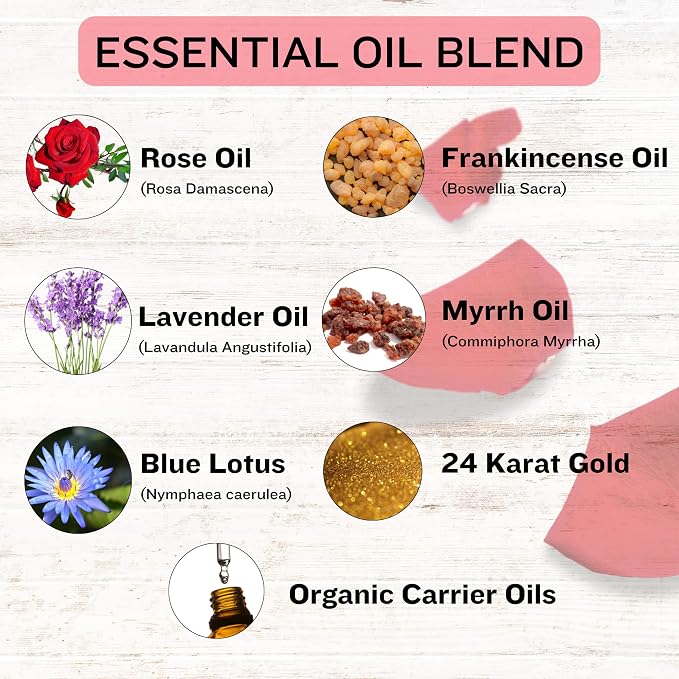 Rose Oil Essential Oil Roll On - Handmade Organic Rose Garden Blend, Peace and Calming Aromatherapy Oils for Face, Skin Care, Stress Relief, Relaxation Gifts for Women 10ml