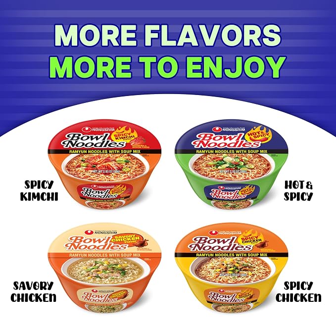 Nongshim Ramen Noodles, Gourmet Instant Ramen bowl, Premium Microwavable Noodle Soup, Hot & Spicy, 3.03 Ounce (Pack of 12)