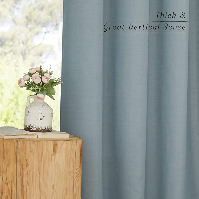 NICETOWN Linen Curtains for Windows 90 inch Long, Grommet Semi Sheer Vertical Drapes Privacy Added with Light Filtering for Doorway/Living Room, Stone Blue, W42 x L90, 2 Pieces