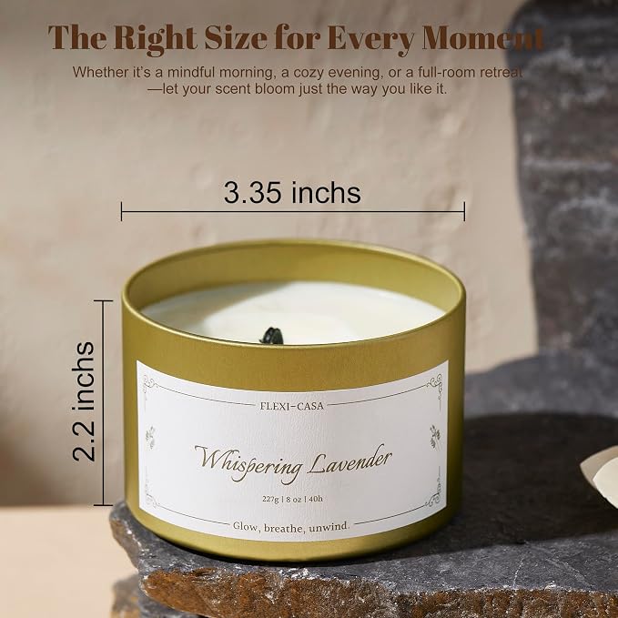 Lavender Cinnamon Candle Set, Soy Wax Tin Candles, 2 Pack | Lavender and cinnamon 2-pack soy wax tin candles, 8 oz each, with warm floral scents and gift-ready packaging