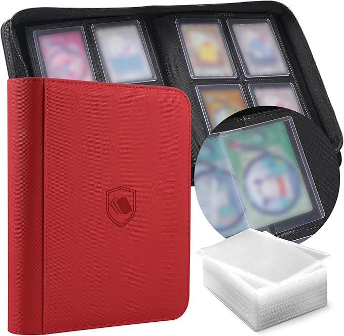 Toploader Binder, Holds 160 Toploaders, 100 Toploaders INCLUDED, 4-Pocket PU Cover Top Loader Binder for 3" x 4" Rigid Toploader, Ringless Double-Sided Toploader Card Binder for TCG, Sport Cards