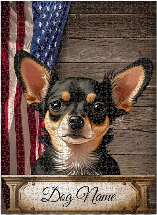 Custom Wooden Jigsaw Puzzles with Your Dog's Name on Chuhuahua Art Print - 300 500 1000PCS Puzzles Game and Home Wall Decor