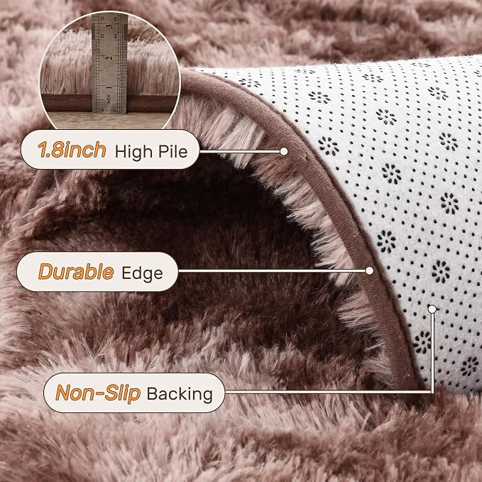 Brown Rugs for Bedroom 4x6 Fluffy Fur Living Room Area Rug, Rustic Plush Non-Slip Dark Carpet for Book Room Office,Coffee Stain Resistant
