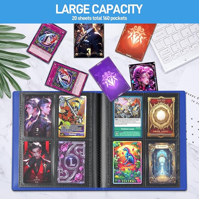 Card Binder, Upgraded 4 Pockets Trading Card Collection Binder for Cards, 160 Pockets Mini Card Book Holder Album - Dark Blue