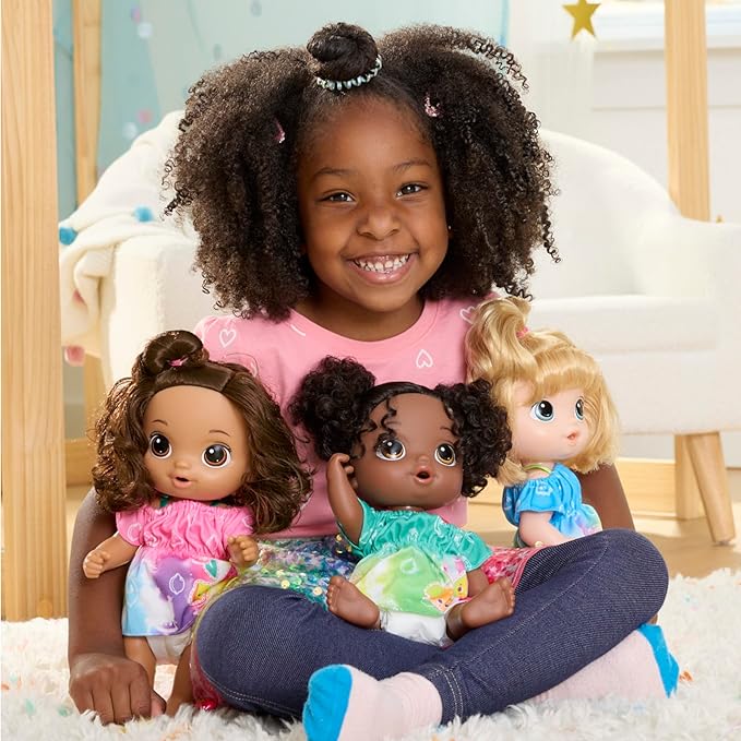 Baby Alive Fruity Sips Doll, Lemon, Toys for 3 Year Old Girls, 12-inch Baby Doll Set, Drinks & Wets, Pretend Juicer, Kids 3 and Up, Brown Hair