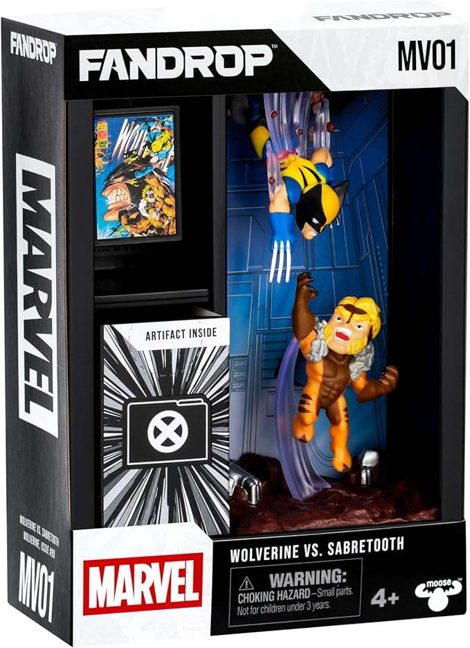 FANDROP MV01-Wolverine VS. Sabretooth, FANDROP Combines A Displayable Diorama, Artifacts & Scene Marker That Creates an Elite Display to Enhance Any Wolverine Collection, 4 Marvel FANDROPS to Collect