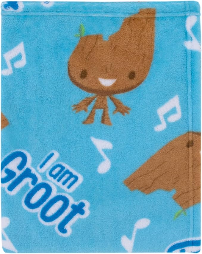 NoJo Marvel I Am Groot Blue and Brown Super Soft Baby Blanket