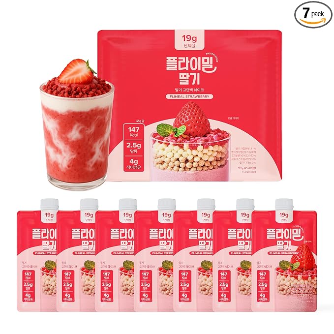 Flimeal Strawberry Protein Shake, With Crunchy Protein Balls, Protein Smoothie Powder - 19g Protein, Low Sugar, Keto-Friendly Meal Replacement Shake, 1.59oz, 7packs, 7 Servings (7 Packs X 1.59 oz)