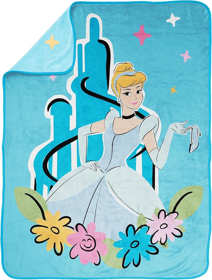 Jay Franco Kids Plush Throw Blanket – Soft & Cozy Fleece Throw for Bedroom & Couch Décor, Official Licensed Product, Blue - Disney Princess Cinderella, 46x60 - Throw Blanket
