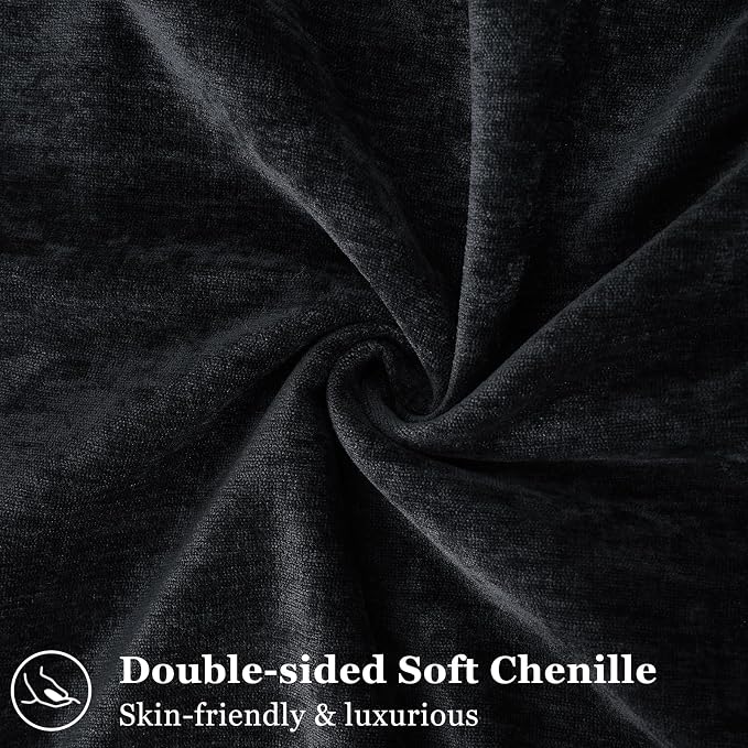decorUhome Chenille Black Velvet Throw Pillow Covers 18x18 Set of 2 | Fall Soft Couch Decorative Modern Farmhouse Pillow Cases with Elegant Design for Sofa Bed Living Room Home Decor