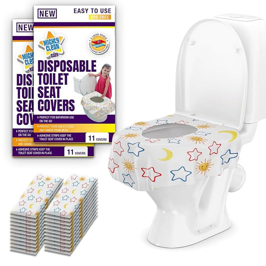 Mighty Clean Baby 22-Pack Disposable Toilet Seat Covers - XL Waterproof Potty Covers for Toddlers, Kids & Adults - Travel, Public Restrooms, Airplane, Potty Training