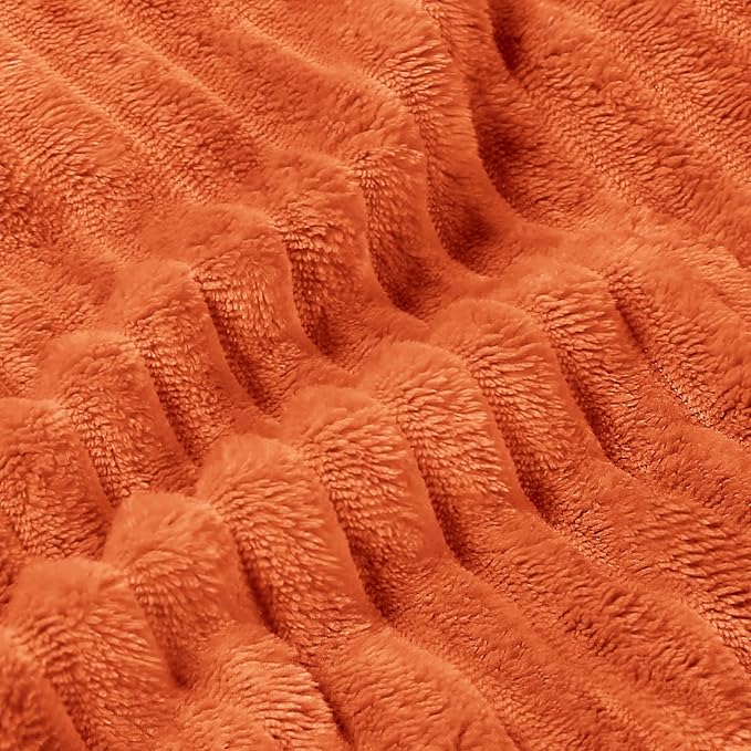 BEDELITE 3D Ribbed Burt Orange Fall Throw Blanket for Couch, 50x60 Inch | Soft Warm Decorative Fluffy Blanket, Cozy Plush Lightweight Fuzzy Throw Blanket for Bed Sofa Room Fall Decor, Gift for Women