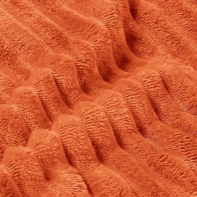 BEDELITE 3D Ribbed Burt Orange Fall Blankets Queen Size for Bed, 90x90 Inch | Soft Warm Decorative Fluffy Blanket, Cozy Fuzzy Lightweight Plush Fleece Throw Blankets for Bed, Room Decor, Gift for Women