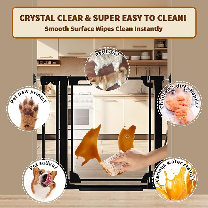 Clear Acrylic Baby Gate 29.5-37.8" Wide Pressure Mount Clear Dog Gate Indoor - No Drill Auto Close, Walk Through Baby Gates for Stair & Doorways & Hallway