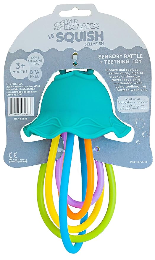 Baby Banana - Lil' Squish Jellyfish, Teether Sensory Rattle Newborn and Infant Toys to Chew