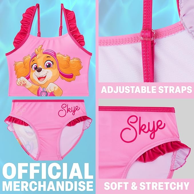 Paw Patrol | Hello Kitty | Peppa Pig Girls Swimsuit, Two Piece Bikini Top & Bottom Set, Bathing Suits with Adjustable Straps