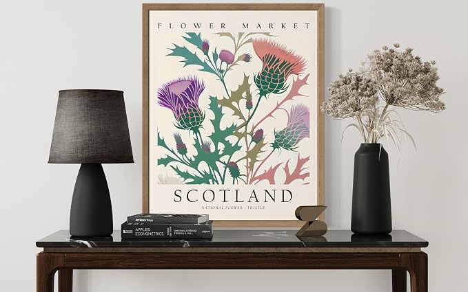 Scotland Flower Market Art Print Poster, Wall Art Floral Painting Botanical Decor for Bedroom, Kitchen, Bathroom Livingroom Decoration 82B (Scotland, 10"L x 8"W, Wood Frame)