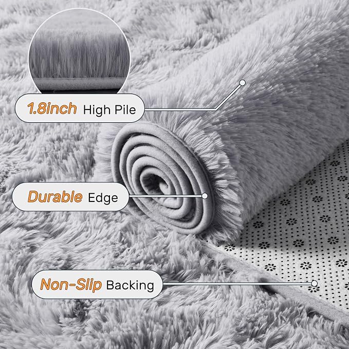 9x12 ft Light Grey Rug for Living Room Fluffy Bedroom Rug Non-Slip Area Rugs Shag Carpet for Nursery Kids Play Room Dorm Office Indoor Modern Plush Carpets Boys
