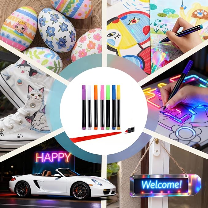 12-Color Markers for LED Note Board with Colors, Compatible with Reusable Doodle Book, Light-Up Acrylic Message Boards,and LED Writing Boards, Neon Markers Erasable Pens